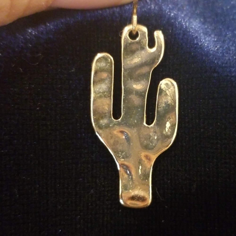 Gold toned Cactus Dangle Earrings - Picture 2 of 3